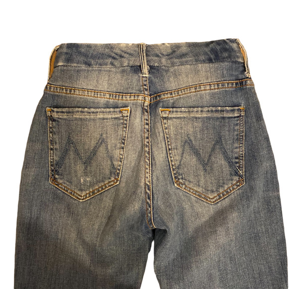 MOTHER Denim High Waisted Looker Jeans, Distressed Ripped Light Blue Wash, 25 - Picture 6 of 10